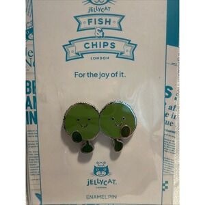 Jellycat Mushy Peas London Exclusive Enamel Pin, Stickers Fish & Chips Peggy Dot